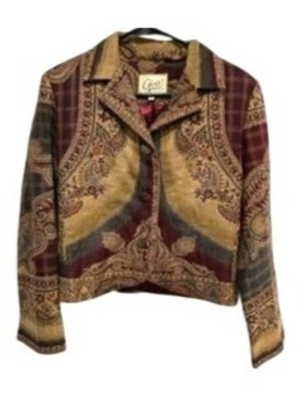 Gist Medium Vintage Paisley Patchwork Button Up Collared Jacket Boho Chic